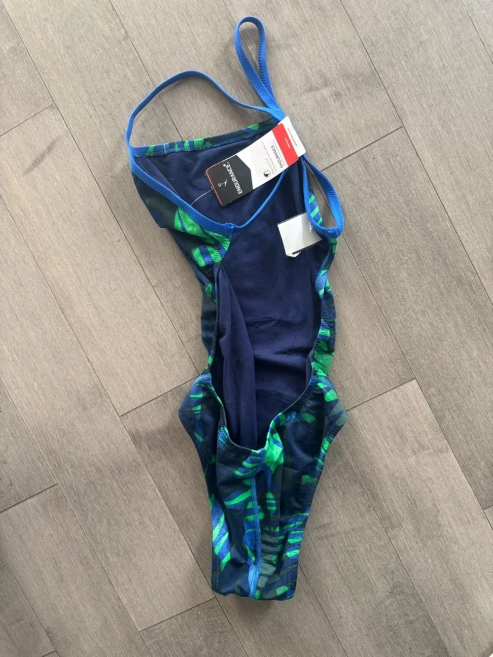 Speedo Women’s Blue and Green Tropical-Print One-Piece Swimsuit - Picture 3 of 4